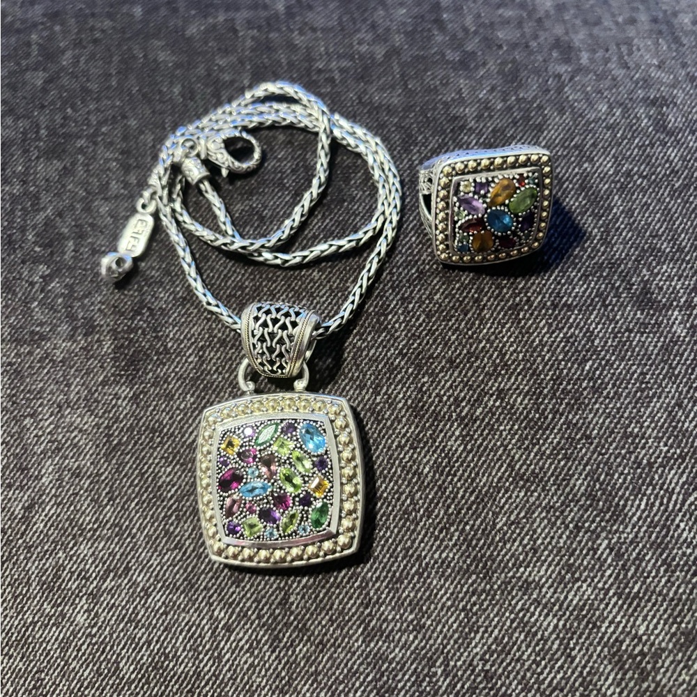 Balissima by EFFY Multi-Stone Ring & Necklace Square Pendant Set